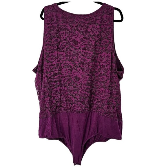 Torrid Bodysuit Corset 5X Lace Seamed Lace Up Bodysuit Purple Floral New - Picture 5 of 9